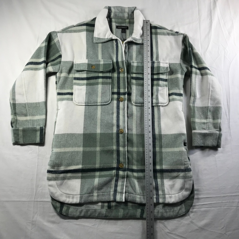 Banana Republic Womens Plaid Shacket Sage Green Longline Shirt Jacket S NWT - Picture 2 of 8